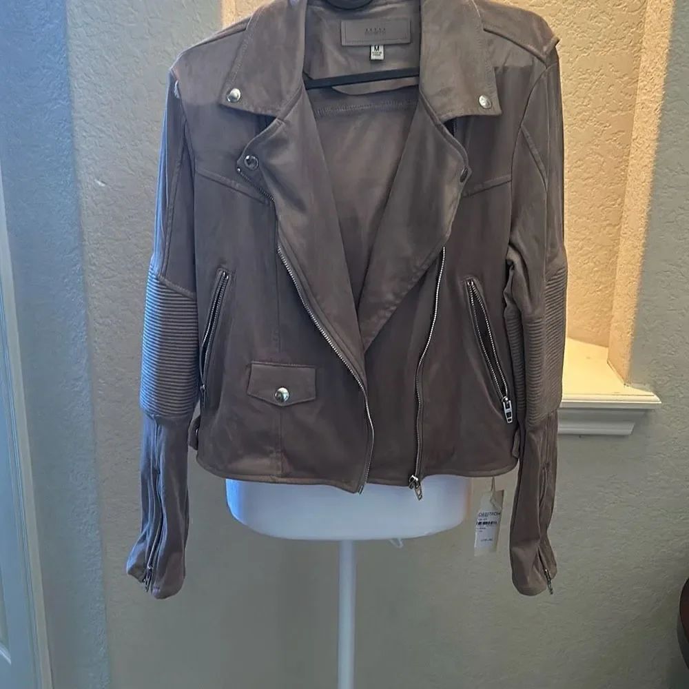 Blank NYC Womens Size Medium Motorcycle Biker Jacket Suede Tan Khaki NWT